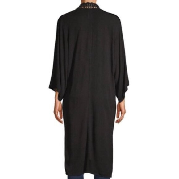 3/$30 Crochet Trim Kimono, Black - Picture 3 of 9